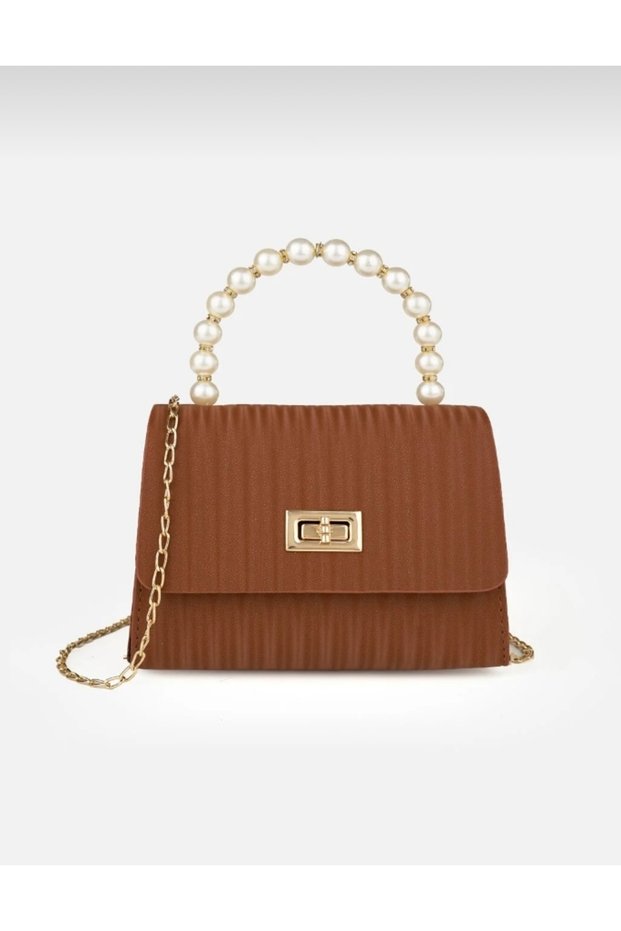 Women's Hand and Shoulder Bag with Thin Handle, Chain Strap and Lock Cover