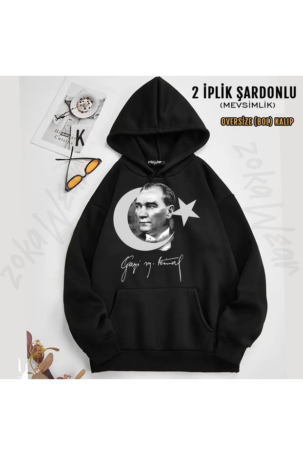 Ataturk Gazi Mustafa Kemal 10 Kasim Turkish Flag Printed Hooded Sweatshirt