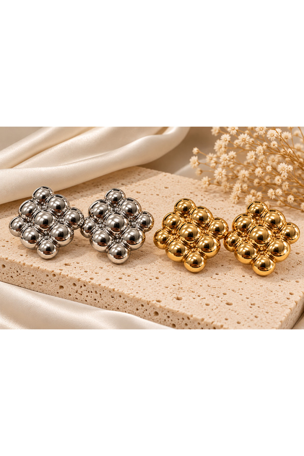 Bubble Earrings – Square Bubble Design Women's Earrings with Gold and Silver Color Options