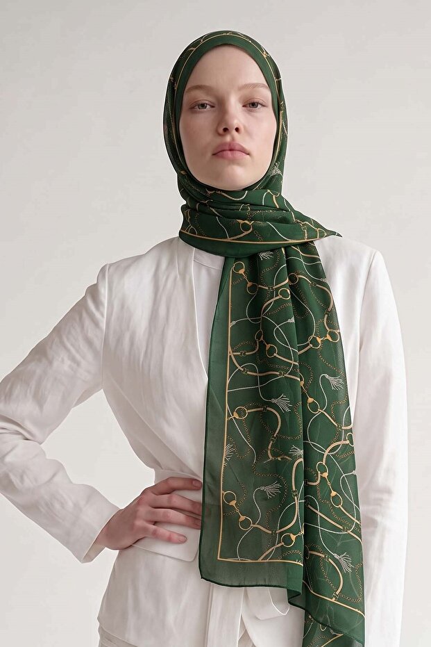 Chain Patterned Olera Shawl Emerald Green