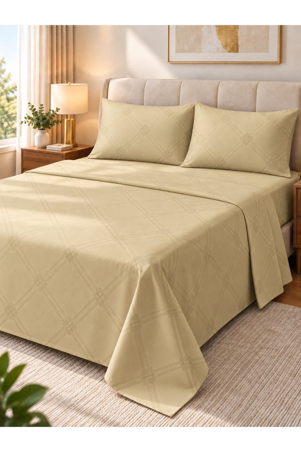 Bedsheet Set, Lime Green Pinstripe Pattern, 100% Cotton, 125 GSM