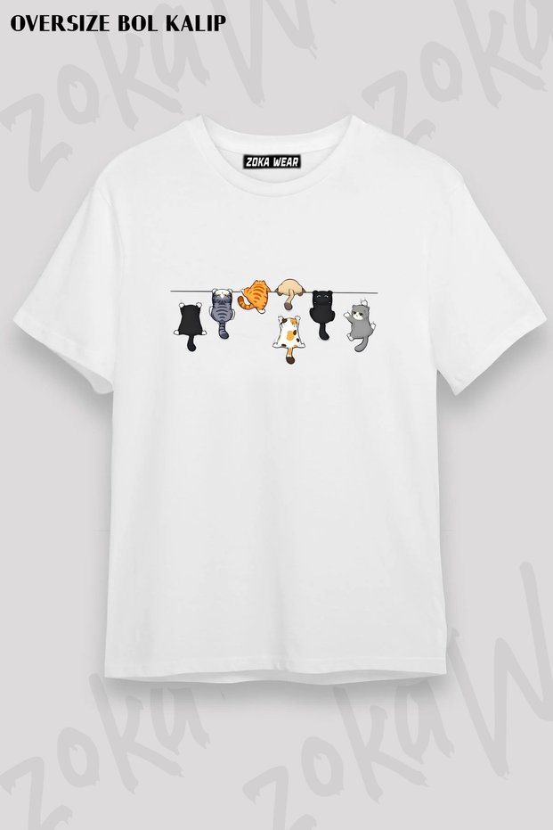 Cute Cartoon Cat Pattern Printed T-Shirt