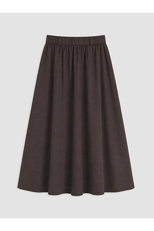 Alita City Lcw Modest Brown Poplin Plain Midi Women's Skirt with a Difference