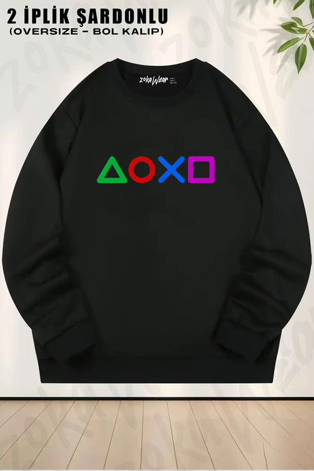 Ps Game Handle Buttons Printed Crew Neck Sweatshirt