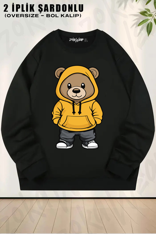 Cute Teddy Bear Printed Crew Neck Sweatshirt