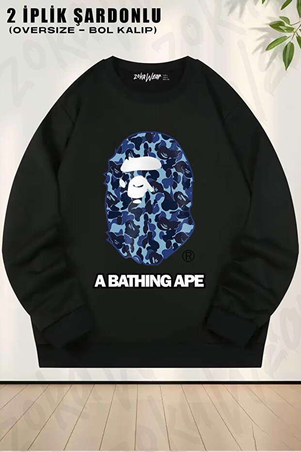 Bathing Bape Blue Camouflage Printed Crew Neck Sweatshirt