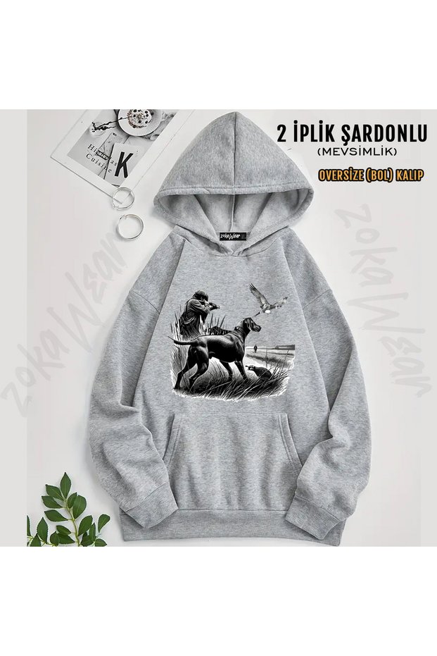 Hunting Themed Kus Avi and Av Kopegi Printed Hooded Sweatshirt