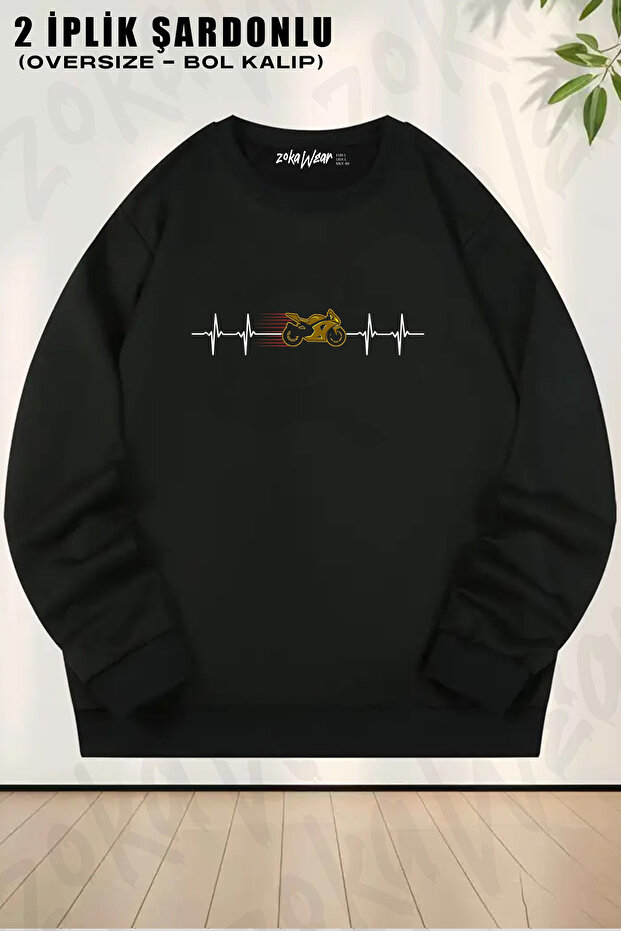 Motor Printed Black Printed Crew Neck Sweatshirt
