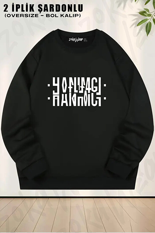 Hanimci Folded Collar Sweatshirt with Hidden Text and Printed Design