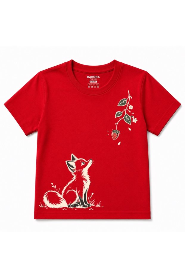 Fox & Strawberry Blossom Graphic Kids T-Shirt