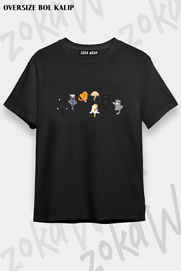 Cute Cartoon Cat Pattern Printed T-Shirt