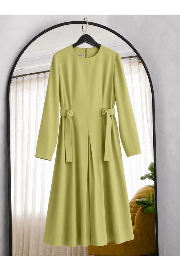D Buckle Belted Dress - 6187 - Pistachio Green