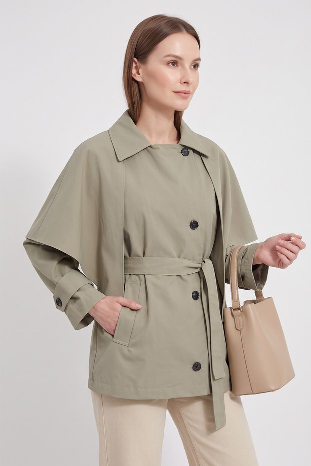 Trench Coat with Detachable Cape 202713 - Khaki