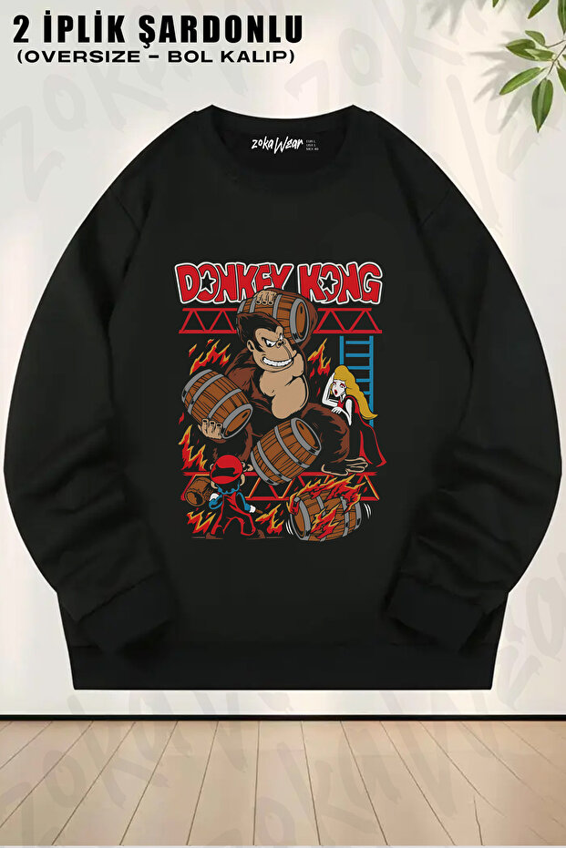 Donkey Kong Retro Arcade Printed Crew Neck Sweatshirt
