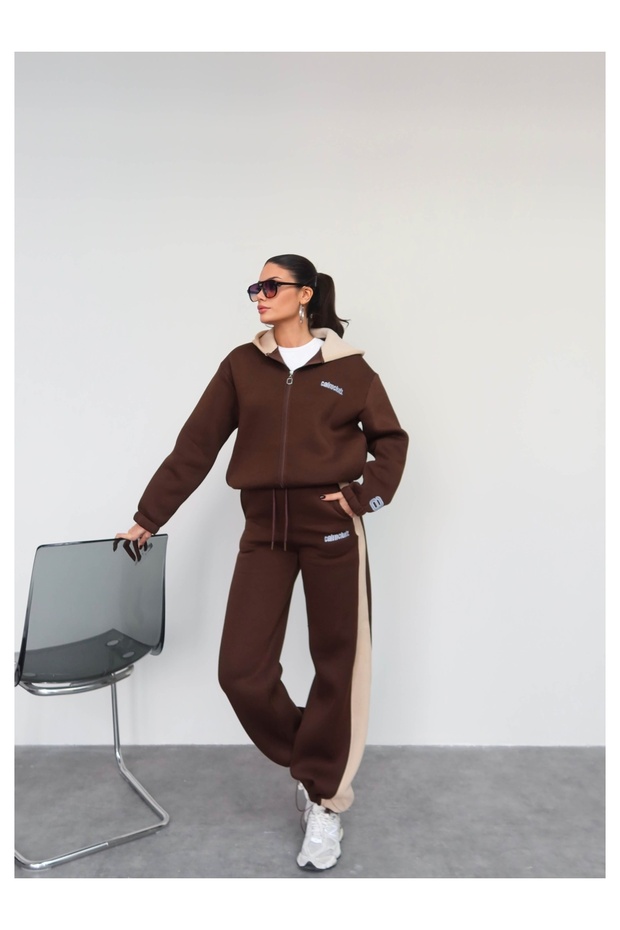 Double Color Hooded Tracksuit Set