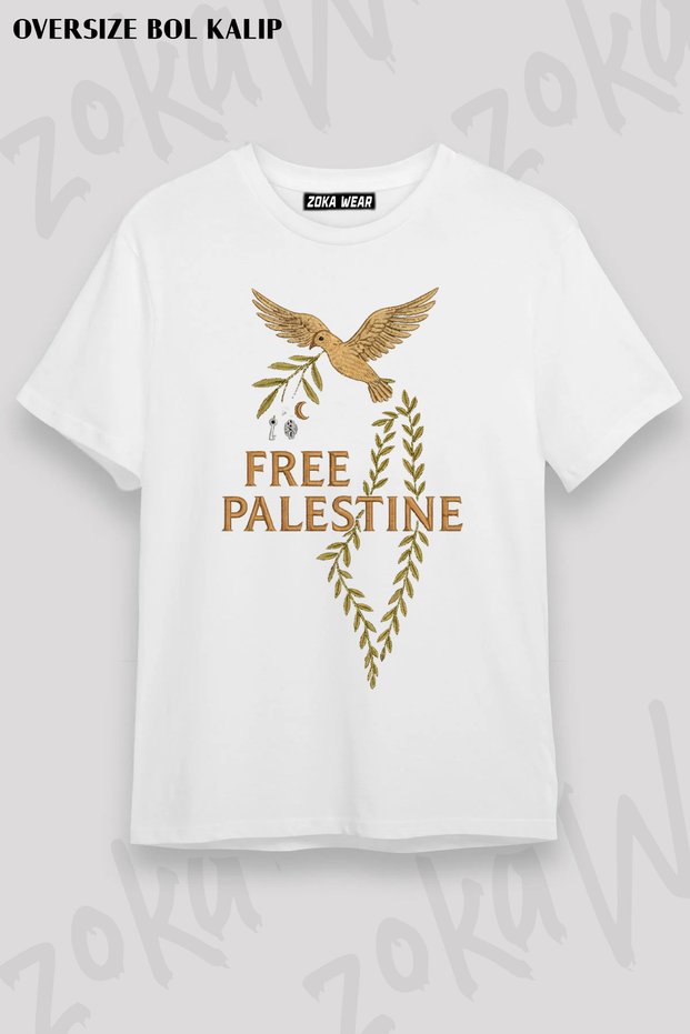 Free Palestine Ozgur Filistin Zeytin Dali Baris Guvercin Printed T-Shirt