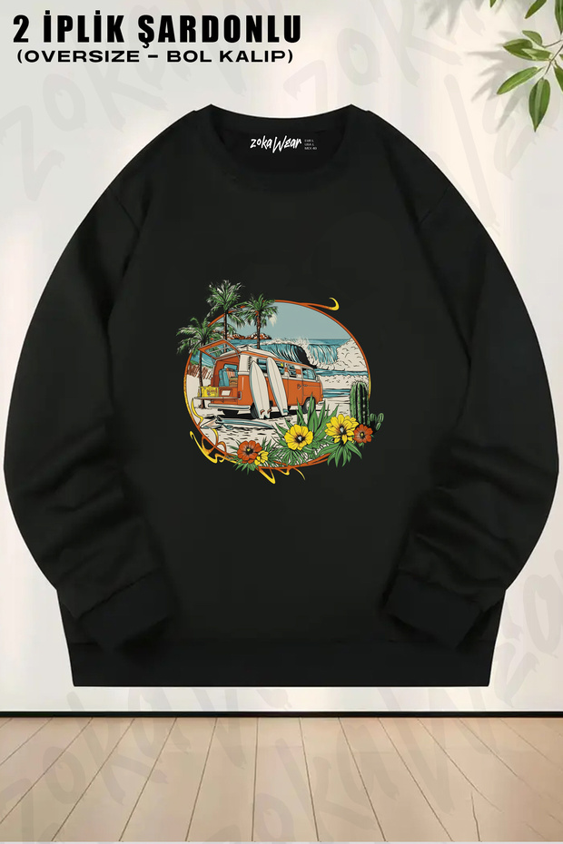 Outdoor Camping Caravan Surf Printed Crew Neck Sweatshirt