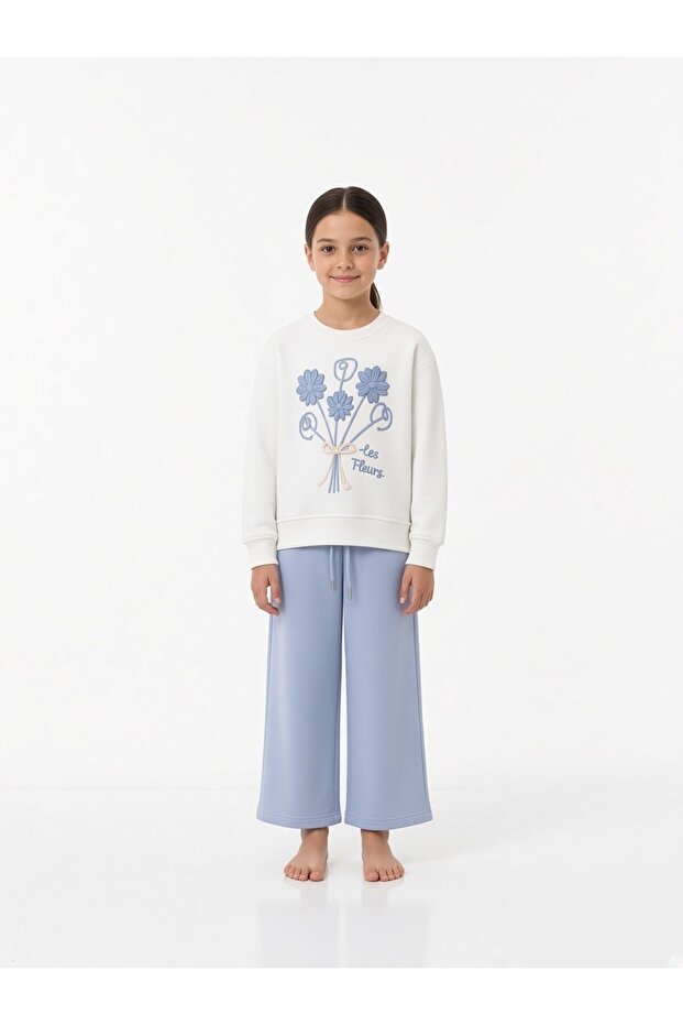 Girl's Floral Appliqué Tracksuit Set
