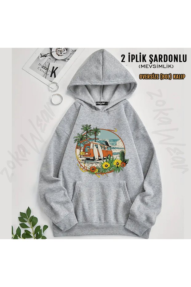 Outdoor Camping Caravan Sorf Printed Hooded Sweatshirt