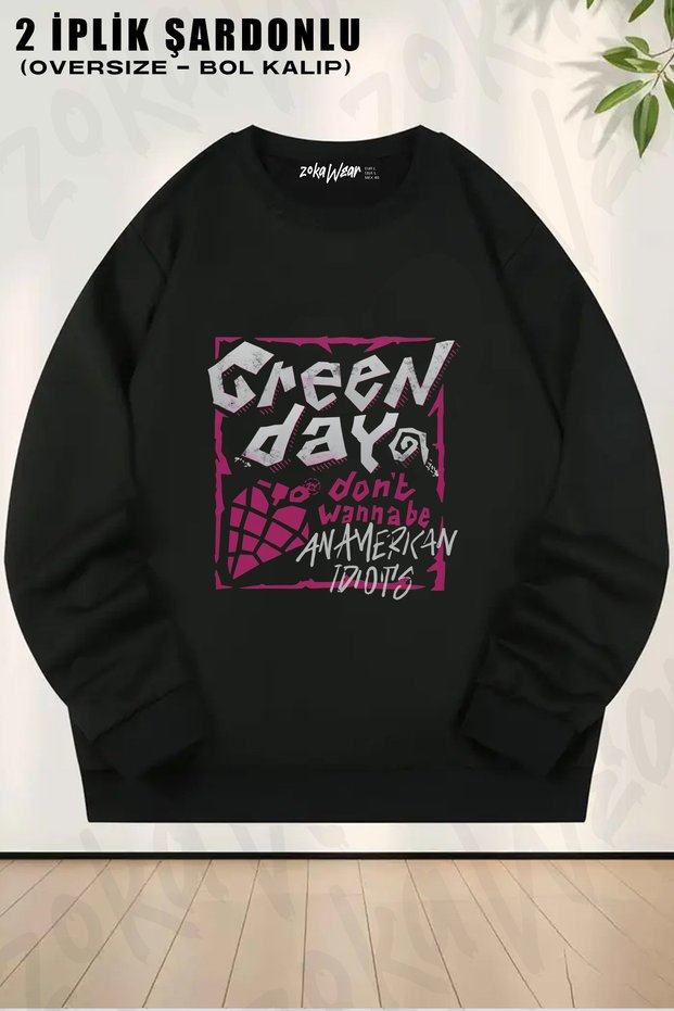 Green Day American Idiot Vers-Pink Rock Metal Music Band Printed Crew Neck Sweatshirt