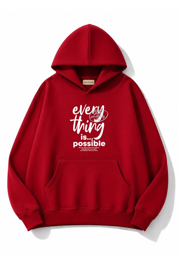 Every Think Print Detailed Hooded 2 Thread Sweatshirt