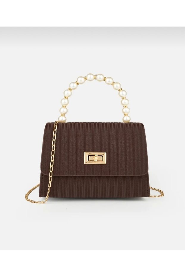 Women's Hand and Shoulder Bag with Thin Handle, Chain Strap and Lock Cover