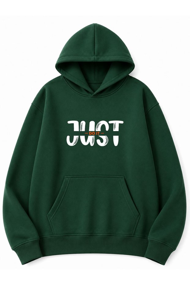 Just Text Printed Oversize Sweatshirt with Kangaroo Pocket