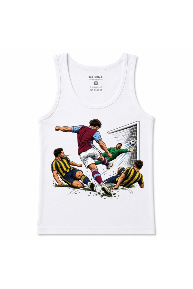 Athlete with a Design of a Soccer Action That Shakes the Net
