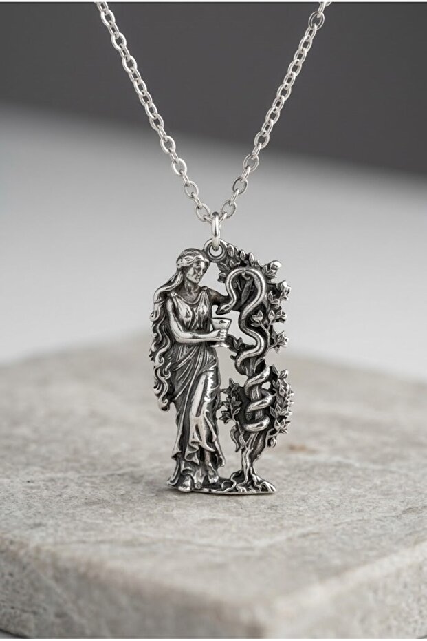 Silver Ancient Greek Goddess of Health Hygieia Snake Pendant