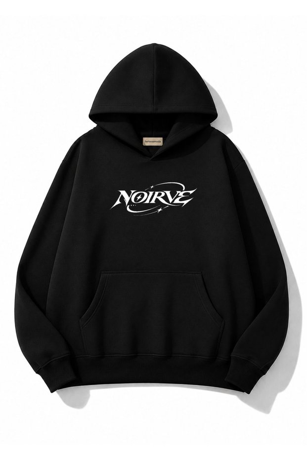Noirve Printed Oversize Sweatshirt with Kangaroo Pocket