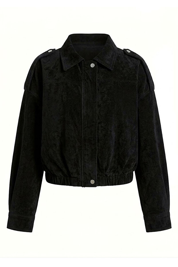 Denim Velvet Bomber Jacket-Black Black