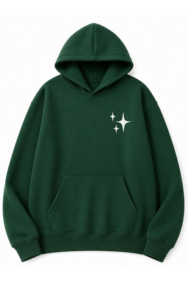 Chest Sparkle Printed Oversize Sweatshirt with Kangaroo Pocket