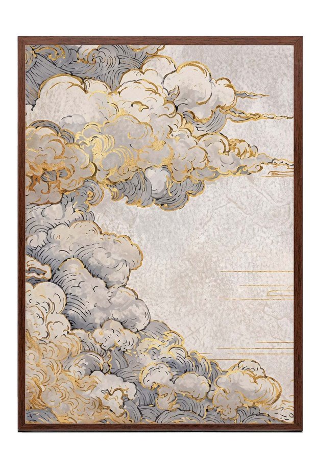 Golden Patterned Clouds Poster – Brown Framed Artwork No:180104