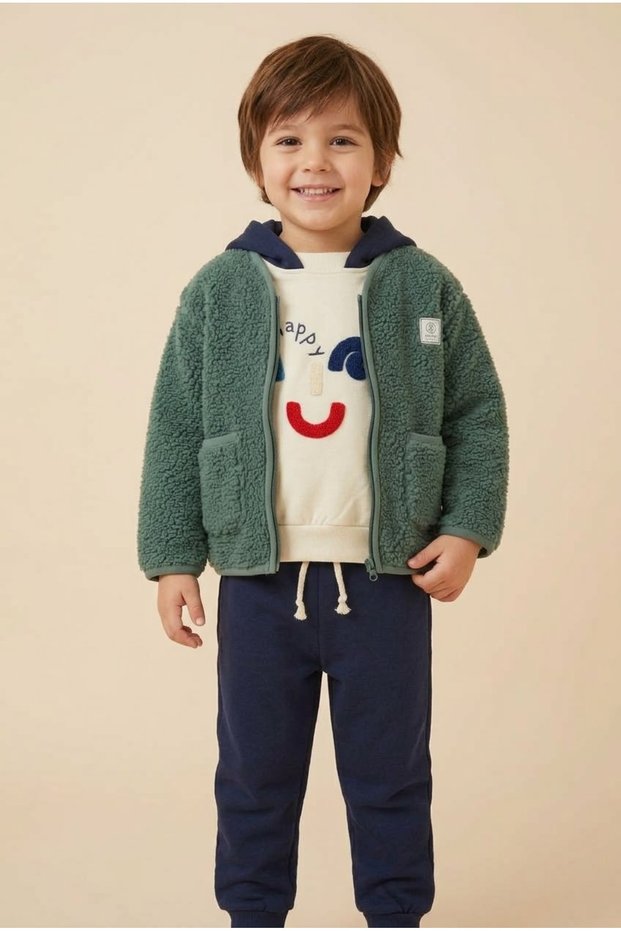 Zippered Welsoft Cardigan, Sweatshirt and Trousers Boys' 3-Piece Set