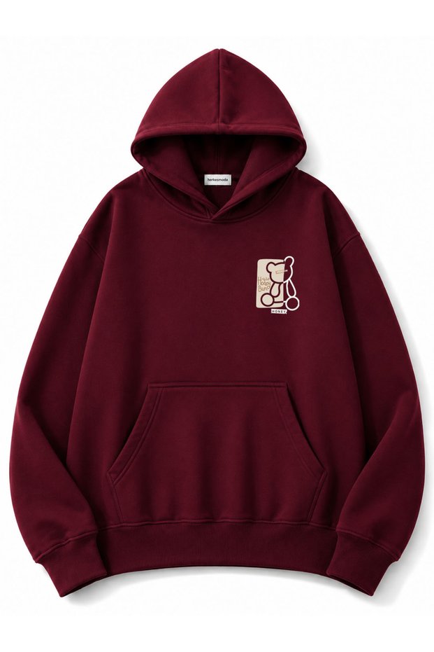 Honey Teddy Bear Printed Oversize Sweatshirt with Kangaroo Pocket