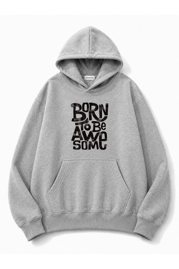 Born to Be Printed Oversize Sweatshirt with Kangaroo Pocket