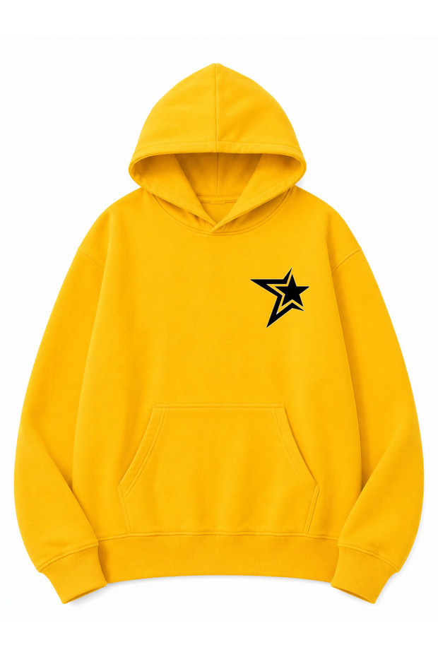 Chest Star Printed Oversize Sweatshirt with Kangaroo Pocket