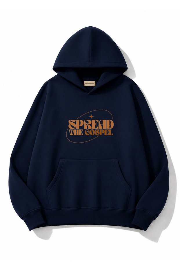 Spread Text Printed Oversize Sweatshirt with Kangaroo Pockets
