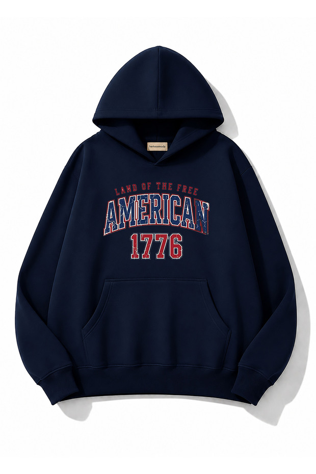 Land of Print Detailed Hooded 2 Thread Sweatshirt