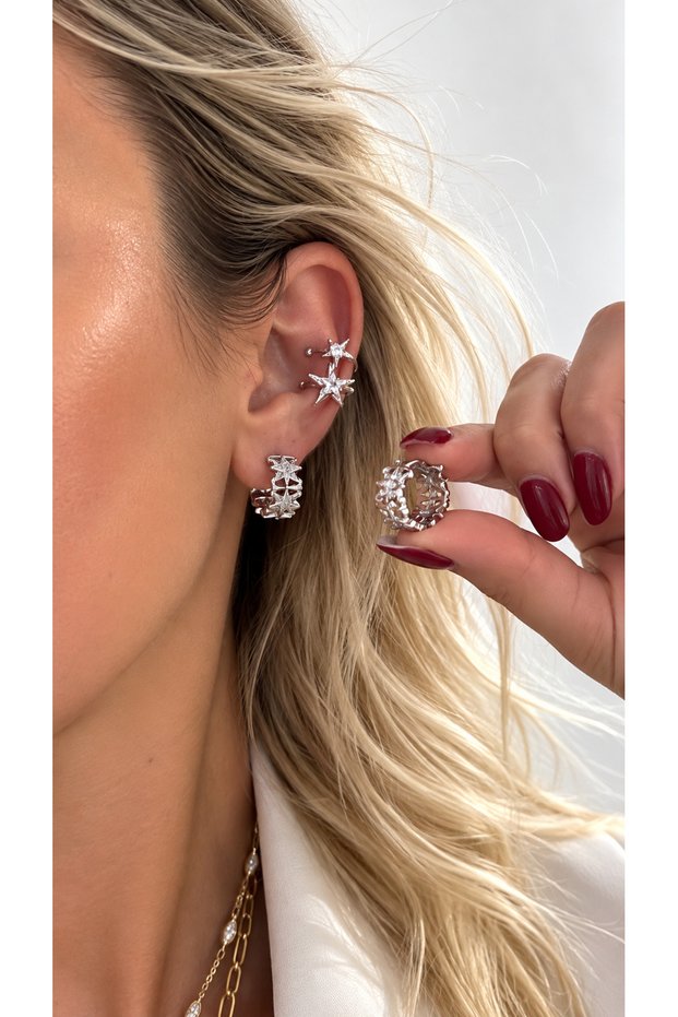 Mini Stainless Steel Hoop Earrings with Star Motif