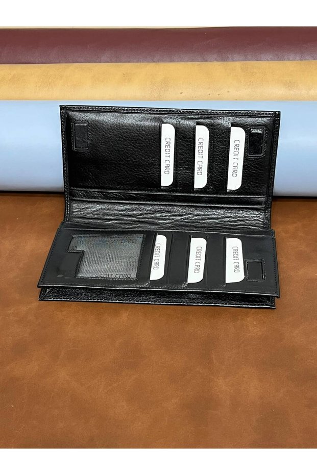 Genuine Leather Wallet with Phone Compartment, Long Wallet with Magnetic Phone Holder - Black Unisex Black