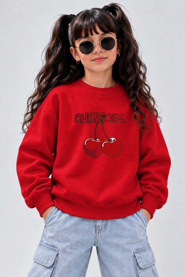 Crew Neck Sweatshirt for Girls, Printed 3-Yarn Threaded Winter Sweatshirt