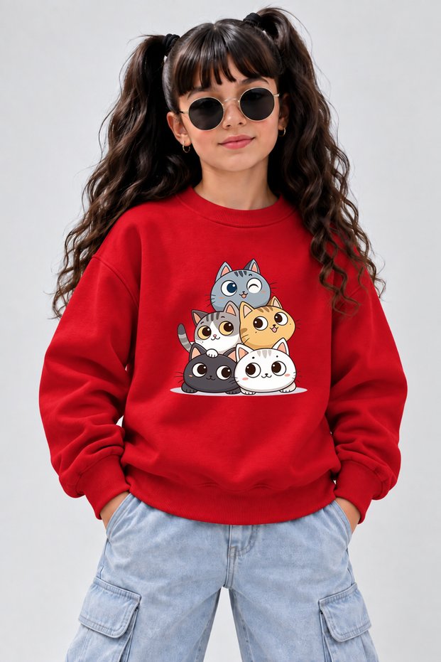 Crew Neck Sweatshirt for Girls, Printed 3-Yarn Threaded Winter Sweatshirt
