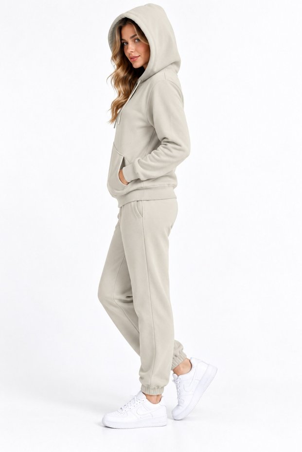 3-Piece Women's Tracksuit Set with Side Pockets, Soft Fleece Inside, Smoked Gray Brown Black Stone