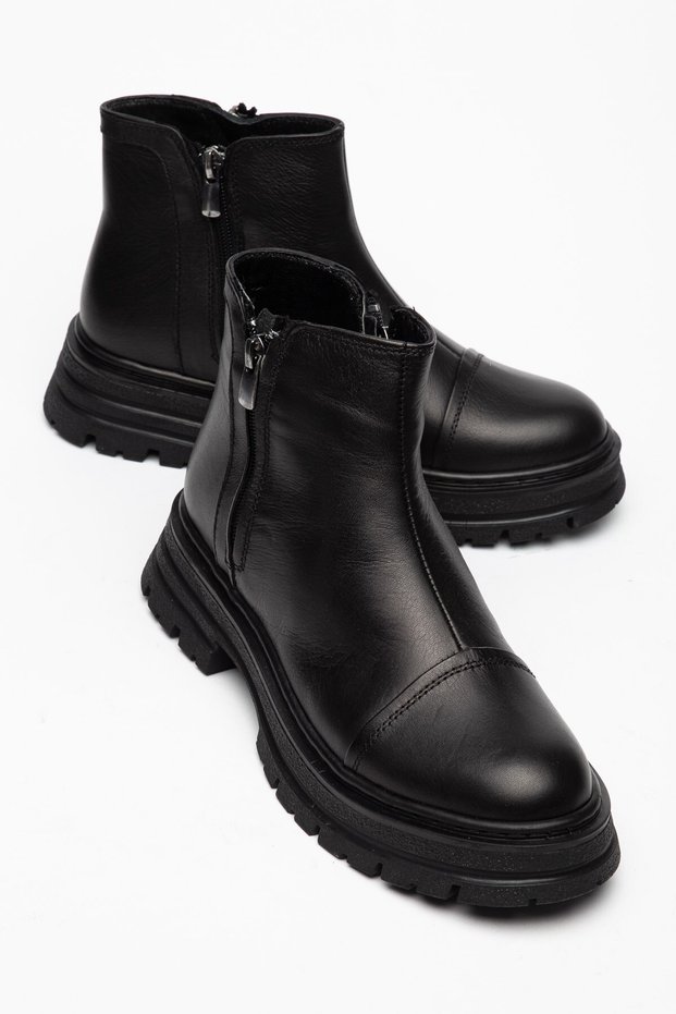 Genuine Leather Orthopedic Women's Boots Black 2 Zipper Short