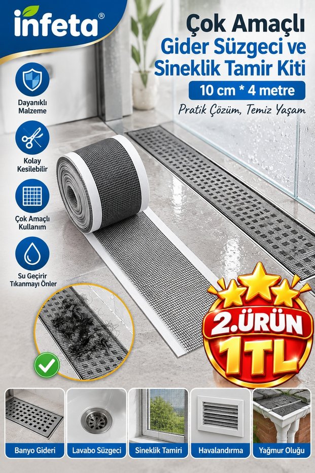 10 cm X 4 Meters Cuttable Drain Strainer and Fly Screen Repair Net