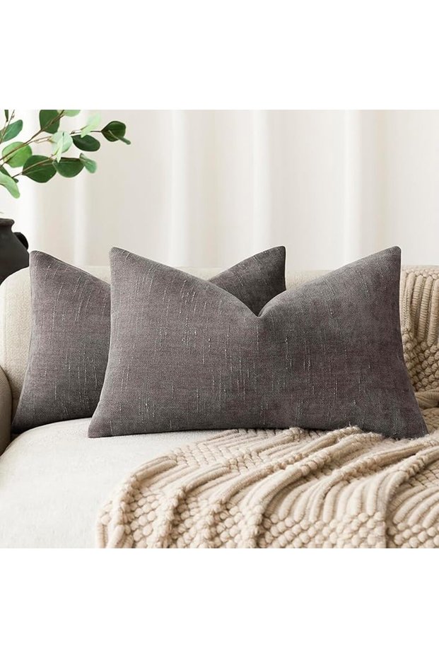 مجموعة من 2 غطاء وسادة مزخرف من قماش الشينيل، أغطية وسائد مربعة الشكل بلون موحد للزينة
