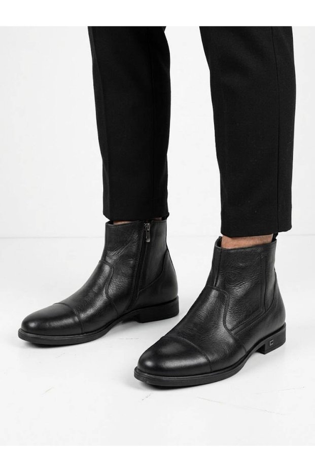 Men's Black Genuine Leather Zippered Classic Boots