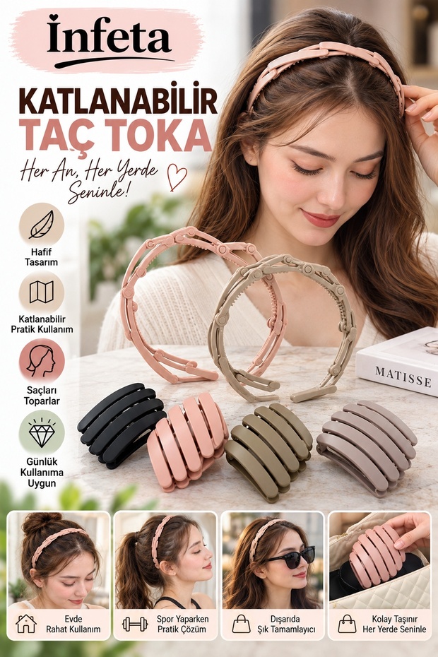 Foldable Crown Buckle Lightweight Portable Accordion Design Hairband