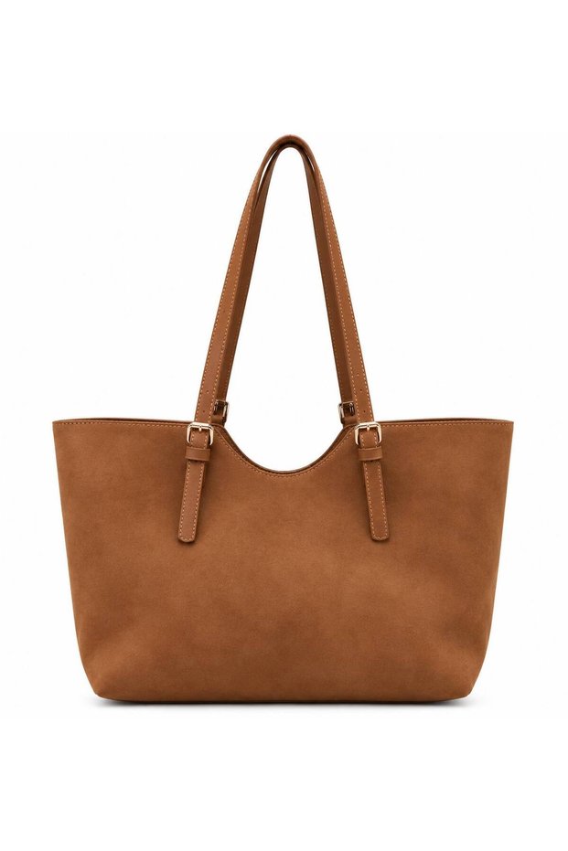 Women's Suede Tote Bag with Belt Detail